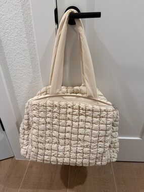 Cream Quilted Tote Bag - Soft Puffer Shoulder Bag